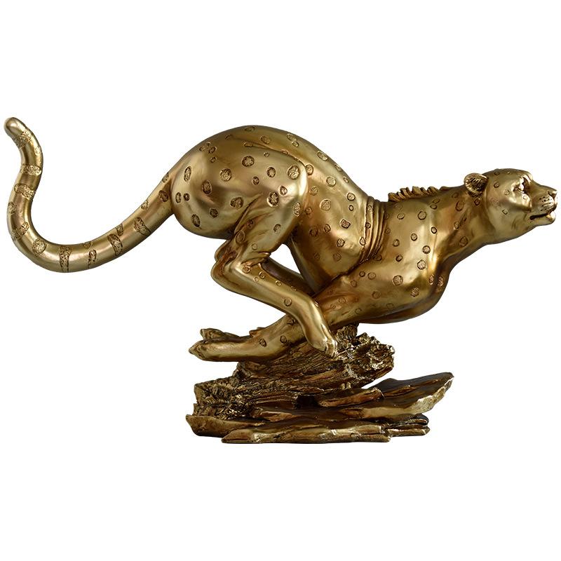 Resin Handicrafts Golden Leopard Simulation Animal Sculpture Cheetah Running Leopard Home Decoration Accessories
