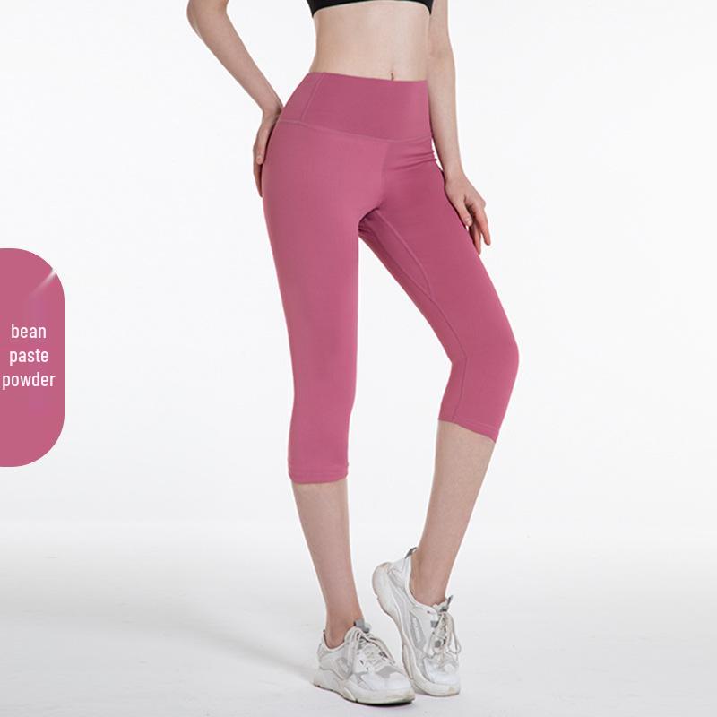 Women's High Waist Elastic Yoga Pants - Breathable, Sweat-Absorbent, 7/8 Length for Spring/Summer