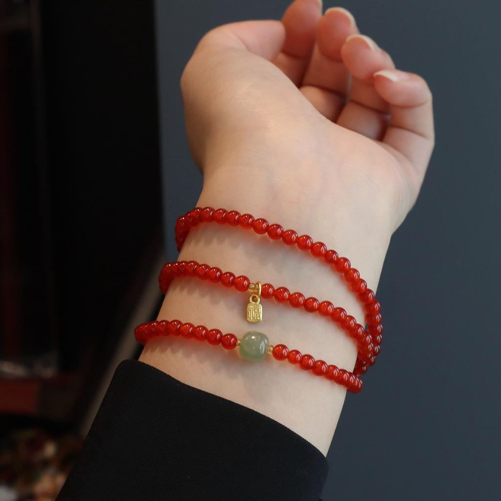Natural Agate Bracelet Three-Circle Beaded Jewelry Fashion Women Daily Jewelry Lucky Gift
