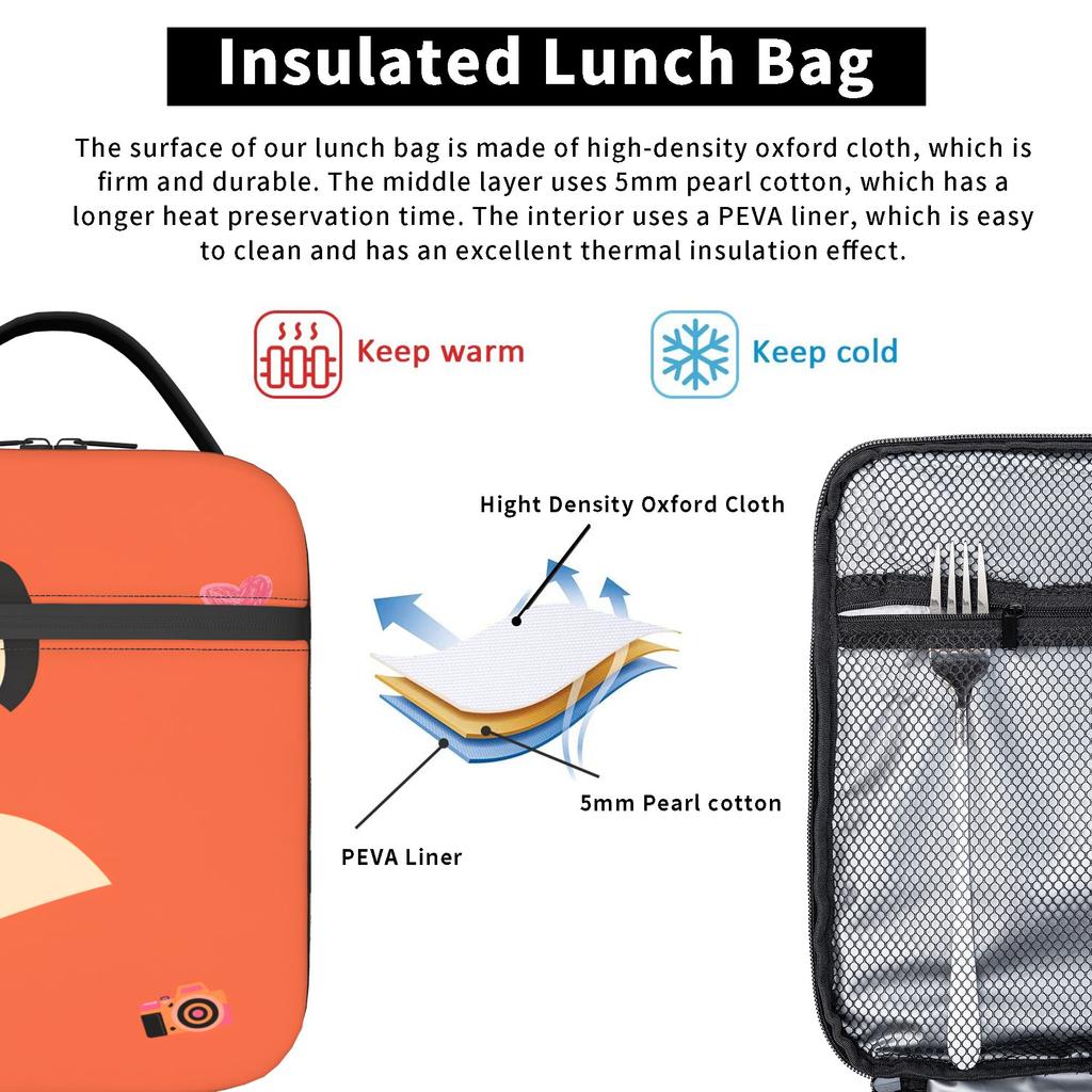 Süße Fuchs-Lunchtasche Büro-Lunchbox für Erwachsene Vintage-Druck Thermische Lunchtaschen Oxford Tragbare Reißverschluss-Kühltasche