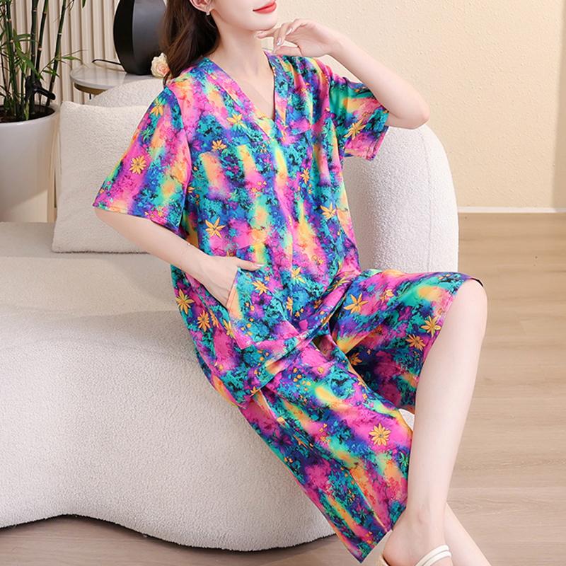 Casual Women's Two Pieces Set Summer Vintage Clothes Plus Size High Waist Pants Sets