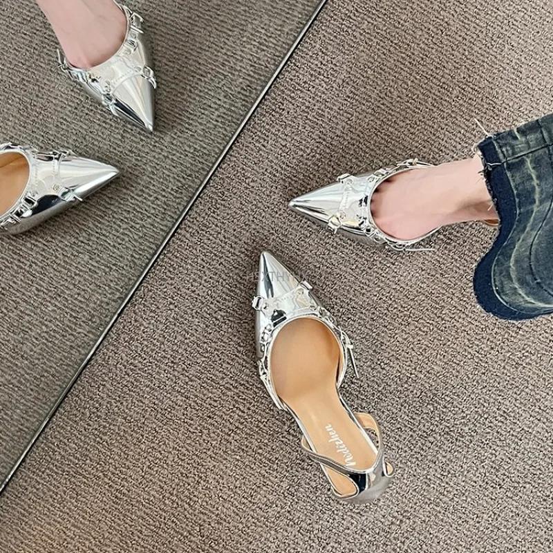 2024 Women's Sandals Summer 2024 Shoes For Women Luxury Brand Pumps Rhinestone High Heels Slingback Patent Leather 2024 Stiletto