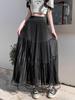 Elegant High-Waist Pleated Mesh Midi Skirt for Women - Summer Style