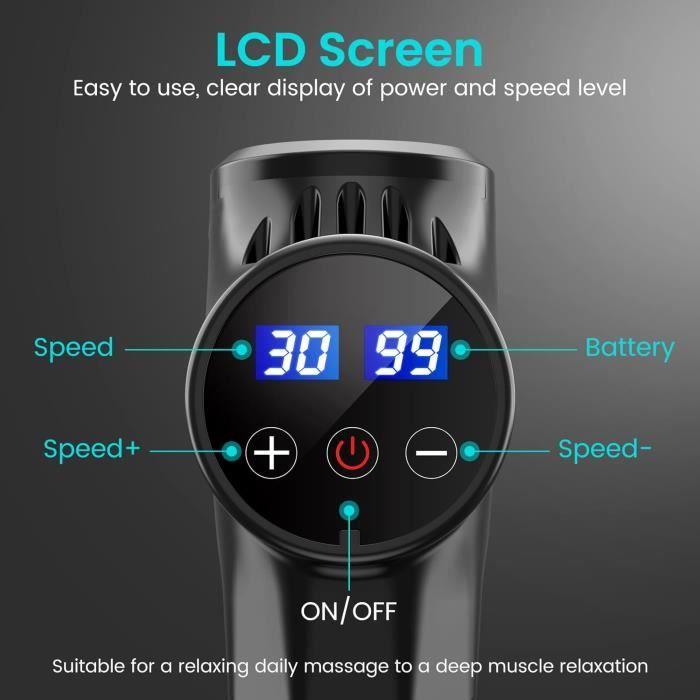 Pistolet de massage - ANSGEC - 30 Vitesses - Ultra-silencieux - Écran tactile LCD - Portable