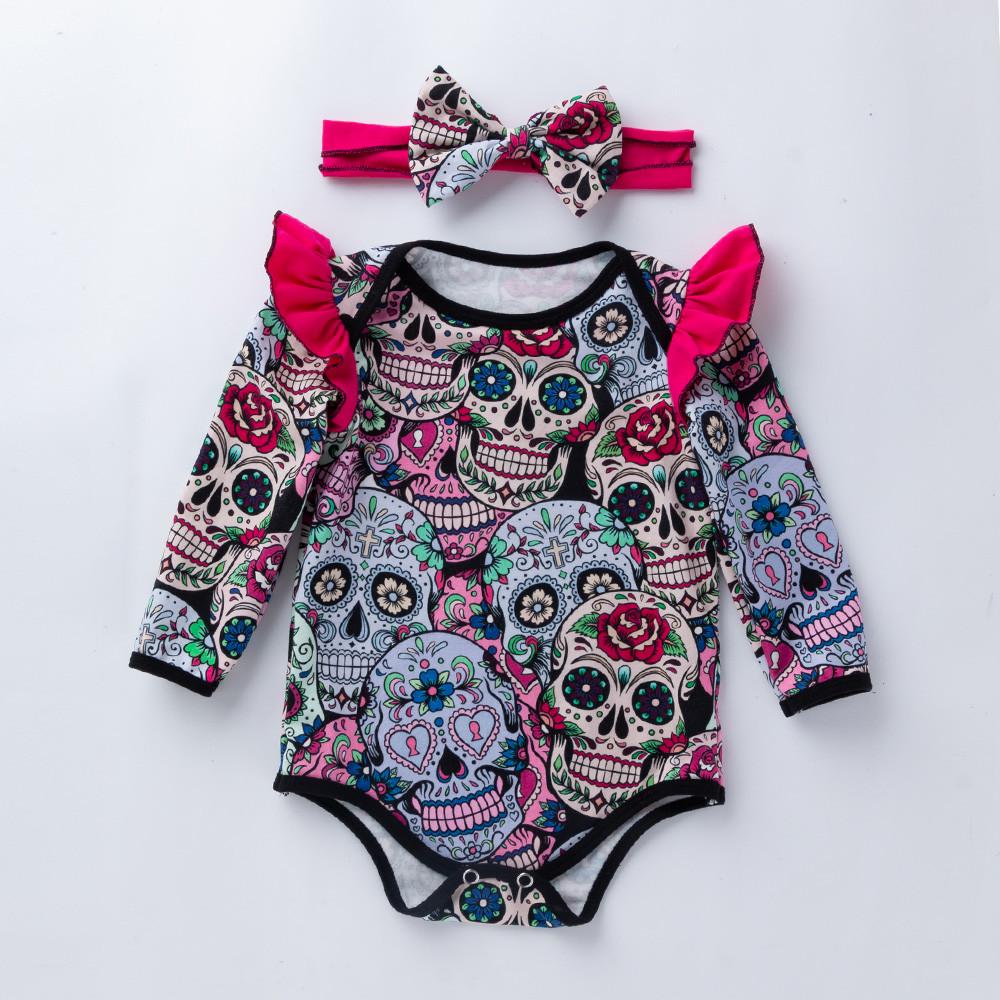 Newborn Baby Girls Long Sleeve Halloween Cartoon  Romper Jumpsuit