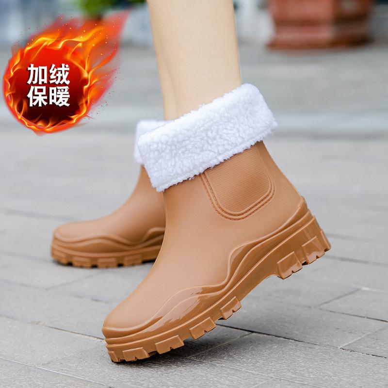 Short rain shoes, women wear non-slip water shoes to keep warm, student rubber shoes, rain boots are fashionable