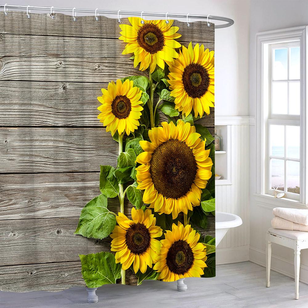 Rustic Sunflower Flower Butterfly Print Shower Curtain Vintage Floral Botanical Polyester Fabric Shower Curtains Bathroom Decor