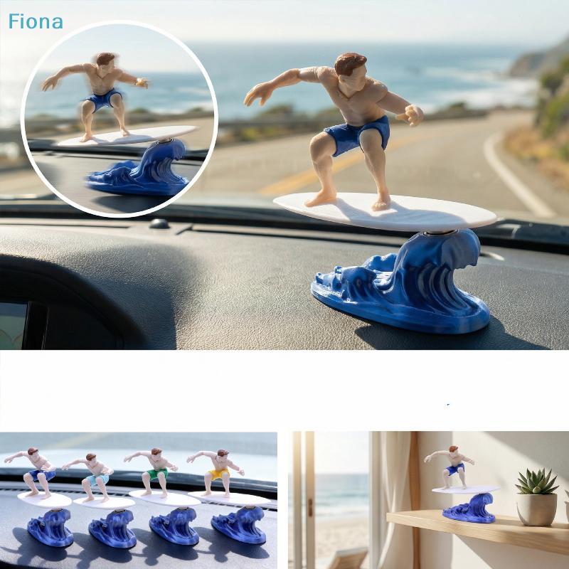 Shaking Surfer Car Dashboard Ornament, Cute Surfing Guy Figurine with Wave Base for Car Interior Decor
