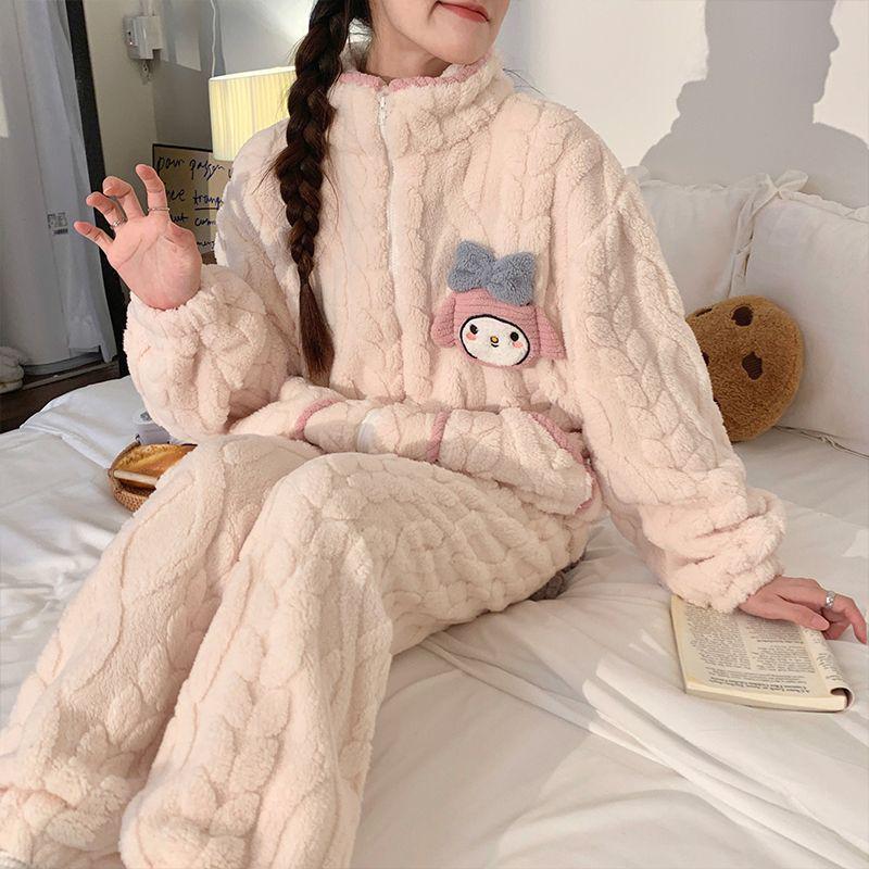 G5U Dampyjamas i korallfleece - Höst/Vinter Tecknad stil, Tjock Varm Ståkrage, Kan bäras Inomhus eller Utomhus.