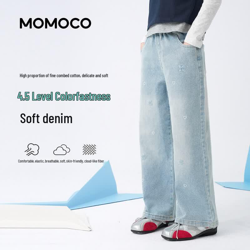 Модные джинсы MOMOCO для девочек 150 джинсовый синий