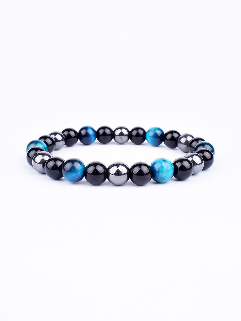 Triple Protection Natural Stone Beads Bracelet Tiger's Eye for Courage Obsidian for Grounding & Pyrite for Wealth Health Jewelry