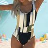 Women Plus Size Scoop Neck Wide Straps High Cut Geometric Printed One Piece Swimsuit