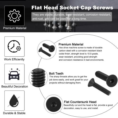 PATIKIL Hex Socket Bolts, Socket Cap Screws, 5/16-18 X 1-1/4" Flat Head Socket Cap Bolts, Pack of 10, Flat Countersink Bolts, Carbon Steel Hex Socket