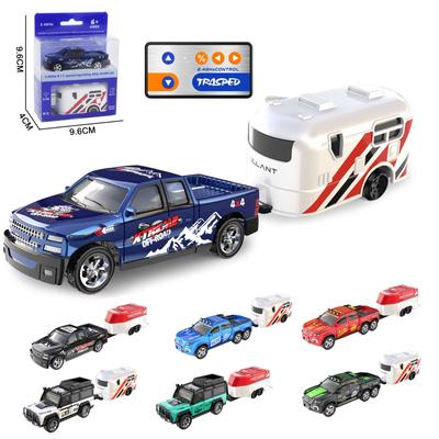 Remote Control Small Car, 1:64 Scale Off-Road RC Car, USB Rechargeable 2.4GHZ Three Speed Indoor Alloy Vehicle (8801B With Trailer)