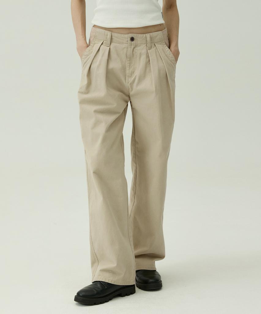 MAGOODGAN Patro 4811 Washed Double-Pleat Wide Fit Beige Chino Pants