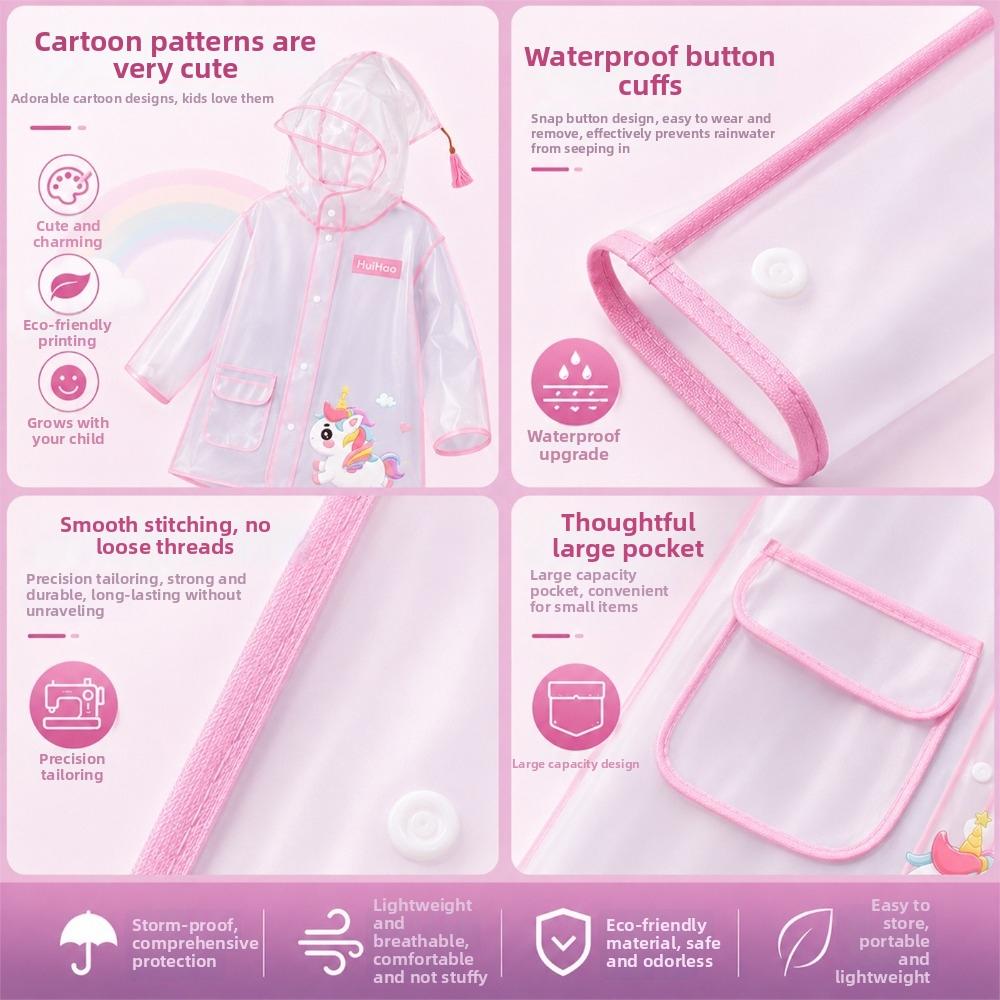 EVA Children Rain Poncho Transparent Student Rainwear Cute Rain Coat Jacket  Outdoor Use