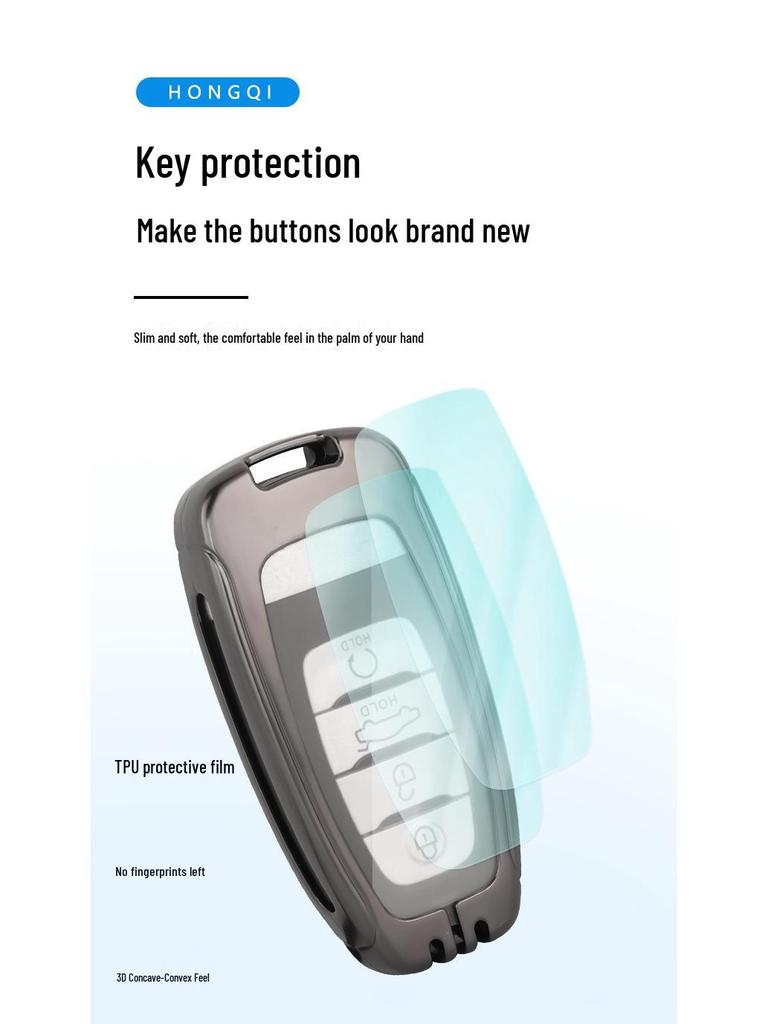 Hongqi H5/H9 Key Cover: EHS9 Metal Car Key Shell with Buckle for Men.