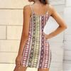 Summer New Retro Geometry and Lines  Patterns  Print Sleeveless Bodycon Dress with Pockets Sexy Slim Fit Elegant Party Dress