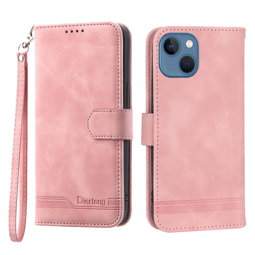 DIERFENG DF-03 Drop-proof Phone Case for iPhone 13 Mini 5.4 inch,Stand Wallet PU Leather Lines Imprinted Cell Phone Cover