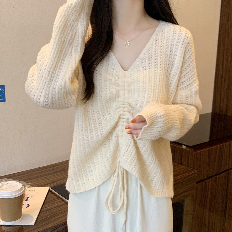 Plus Size Women's Autumn V-neck Knit Top 2025: Slimming Loose Fit