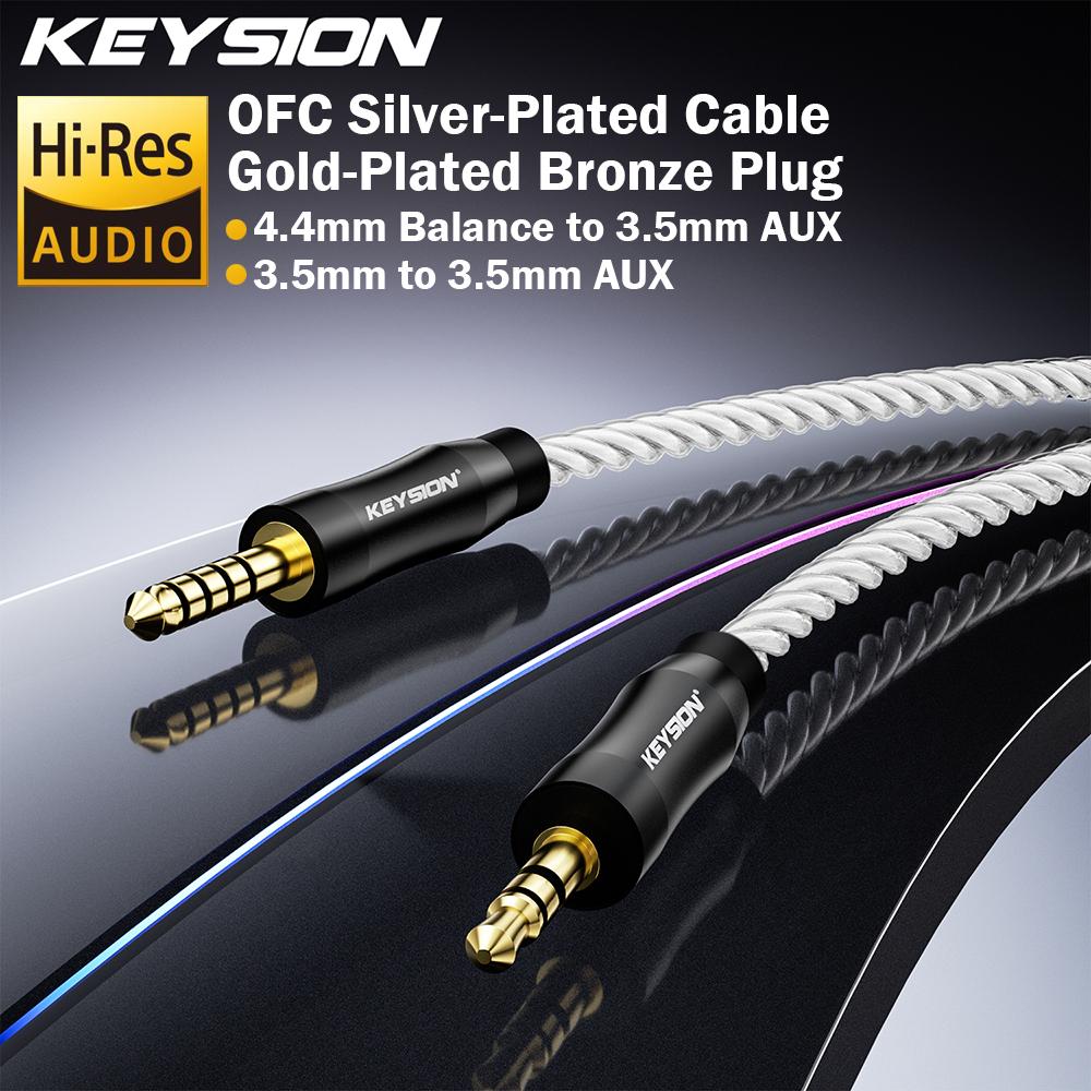 KEYSION 3.5mm/4.4mm Balance To 3.5mm Audio Cable Hi-end OFC Silver-plated HiFi Stereo Jack Male To Male AUX Extension Cord for Headphones Speaker