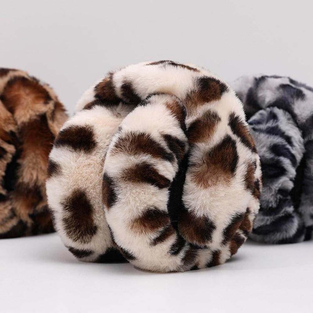 Soft Leopard Print Earmuffs Faux Fur Foldable Ear Covers Plush Ear Warmers Teens