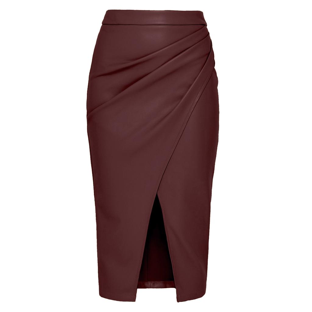 Women Black Leather Skirt Autumn Over Knee High Waist PU Skirt Casual Female Plus Size Winter A-line