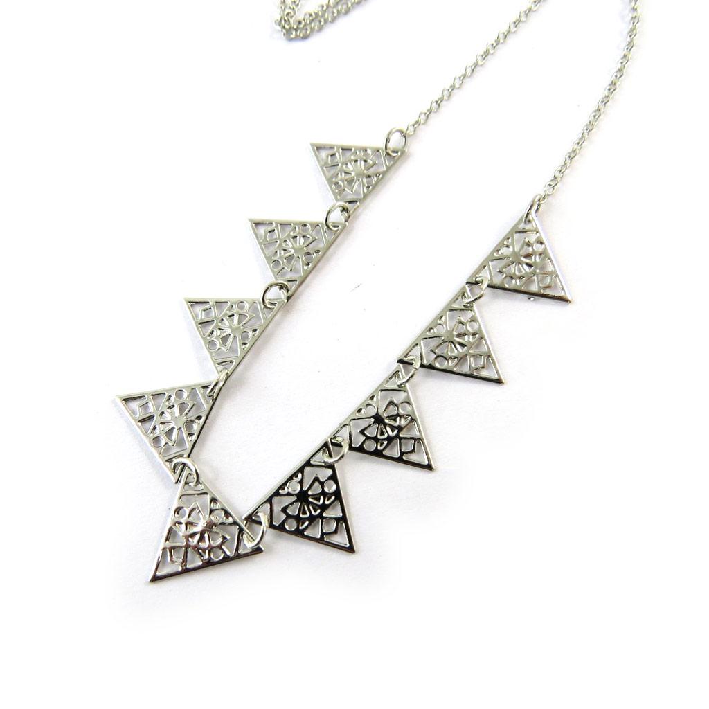 Les Trésors De Lily [N8789] - Silver 'Cléopatra' Designer Necklace (triangles)