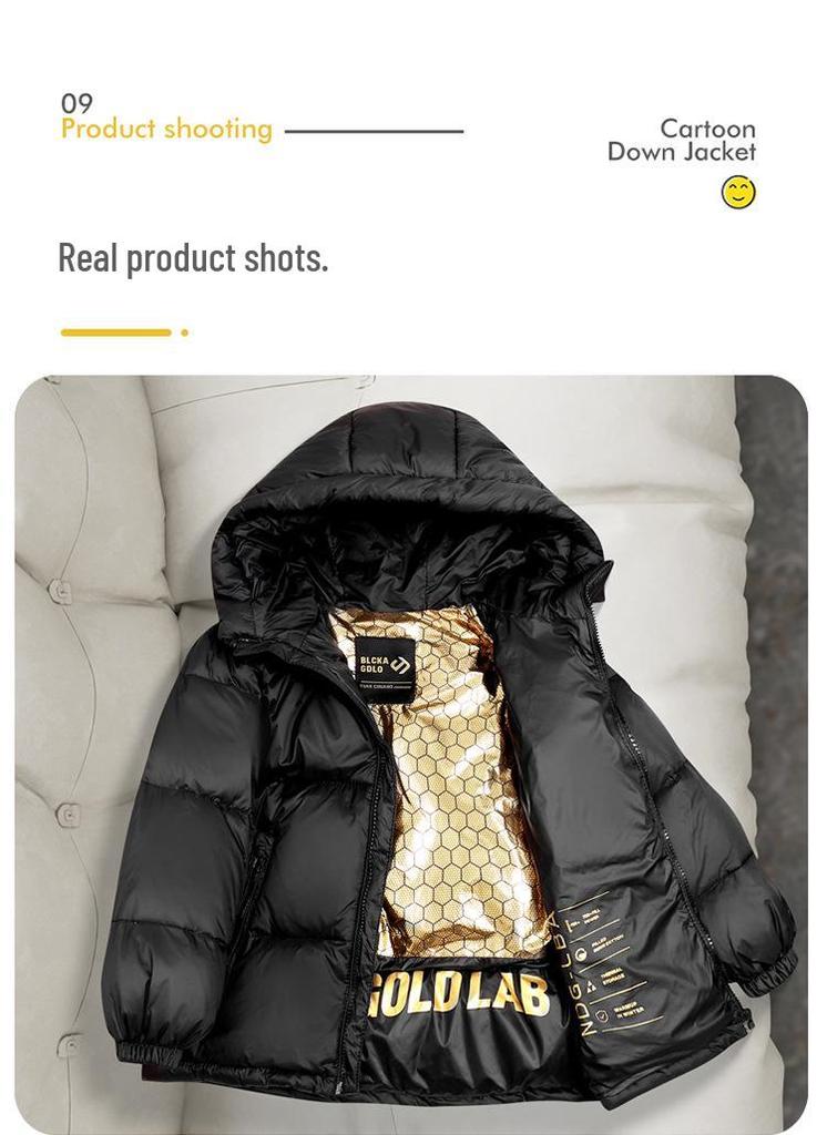Kids' Black & Gold Thickened Down Puffer Jacket - Winter Coat for Boys & Girls