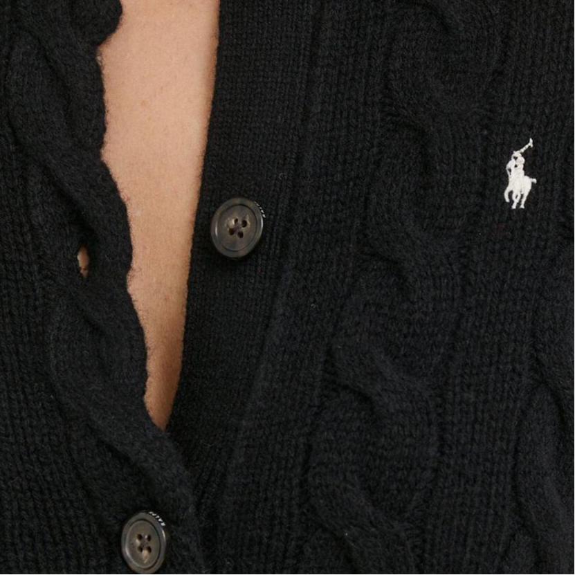 Svetr Polo Ralph Lauren s vyšívaným poníkem, knoflíkový, jednobarevný, dámský svetr, černý WMPOSWEN6820418-001