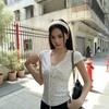 Gram Cotton, Polka Dot Lace V-neck Strap, White Short-sleeved T-shirt for Women's Summer Spice, Slim and Thin, Sweet Top