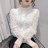 Women's Lace Cardigan Stand Collar Long Sleeve Slim Fit Solid Color Elegant Lace Blouse Spring Autumn Outerwear Top