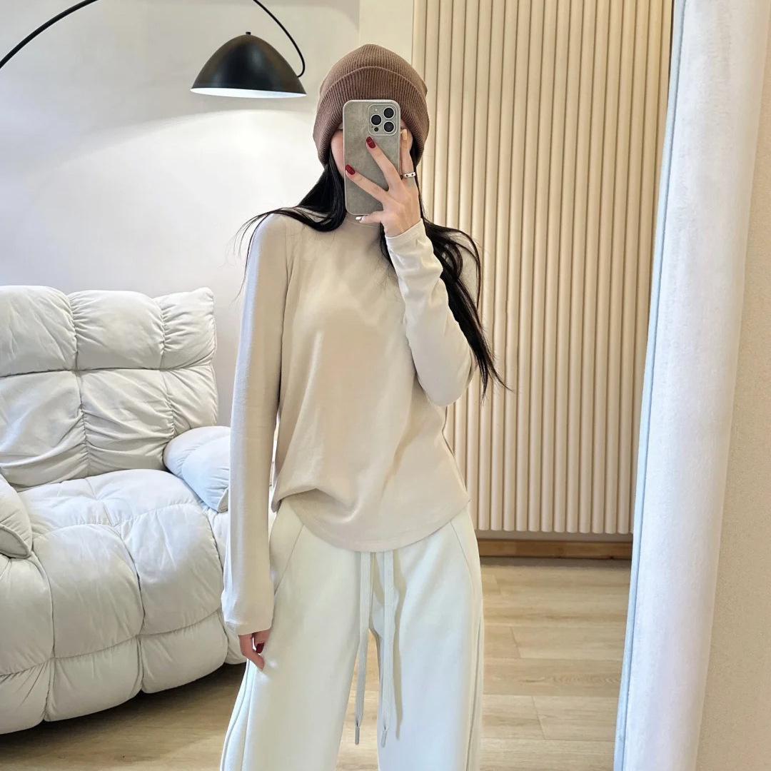 Autumn-Winter Women s Round Neck Modal Long Sleeve T-shirt with Curved Hem XL (Quantity: 8)