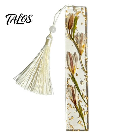 Marcador de Páginas Talos de Flor Real en Resina, Marcador de Página Seca de los 12 Meses, Marcador Prensado Hecho a Mano para Lectores, Regalo para Amantes de los Libros
