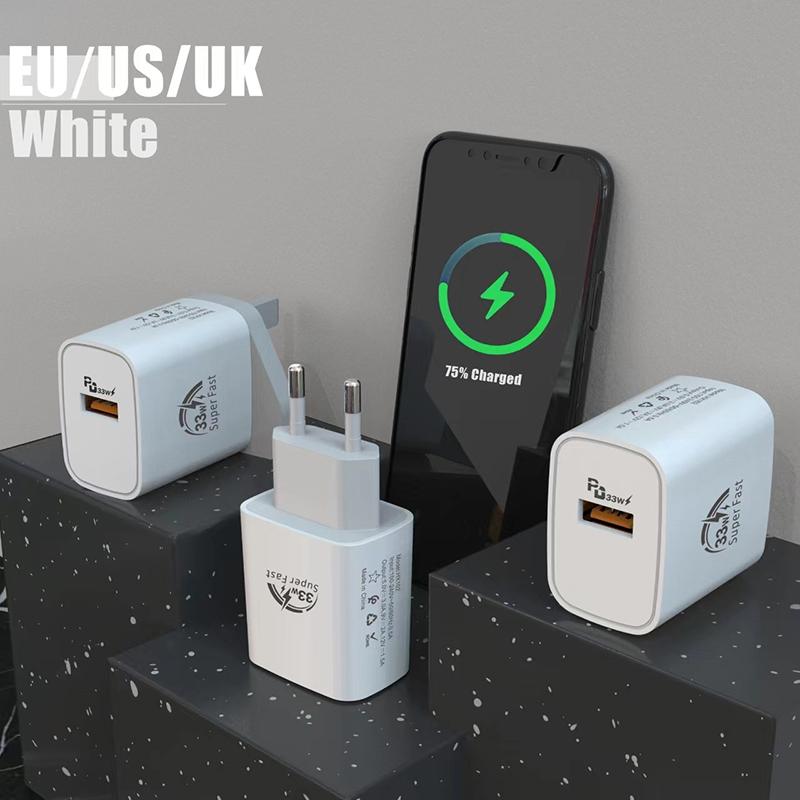 33W Usb Phone Charger Pd Fast Charging Power Adapter For Iphone For Ipad For Samsung Huawei Xiaomi Tablet Wall Eu/Us/Uk Plug