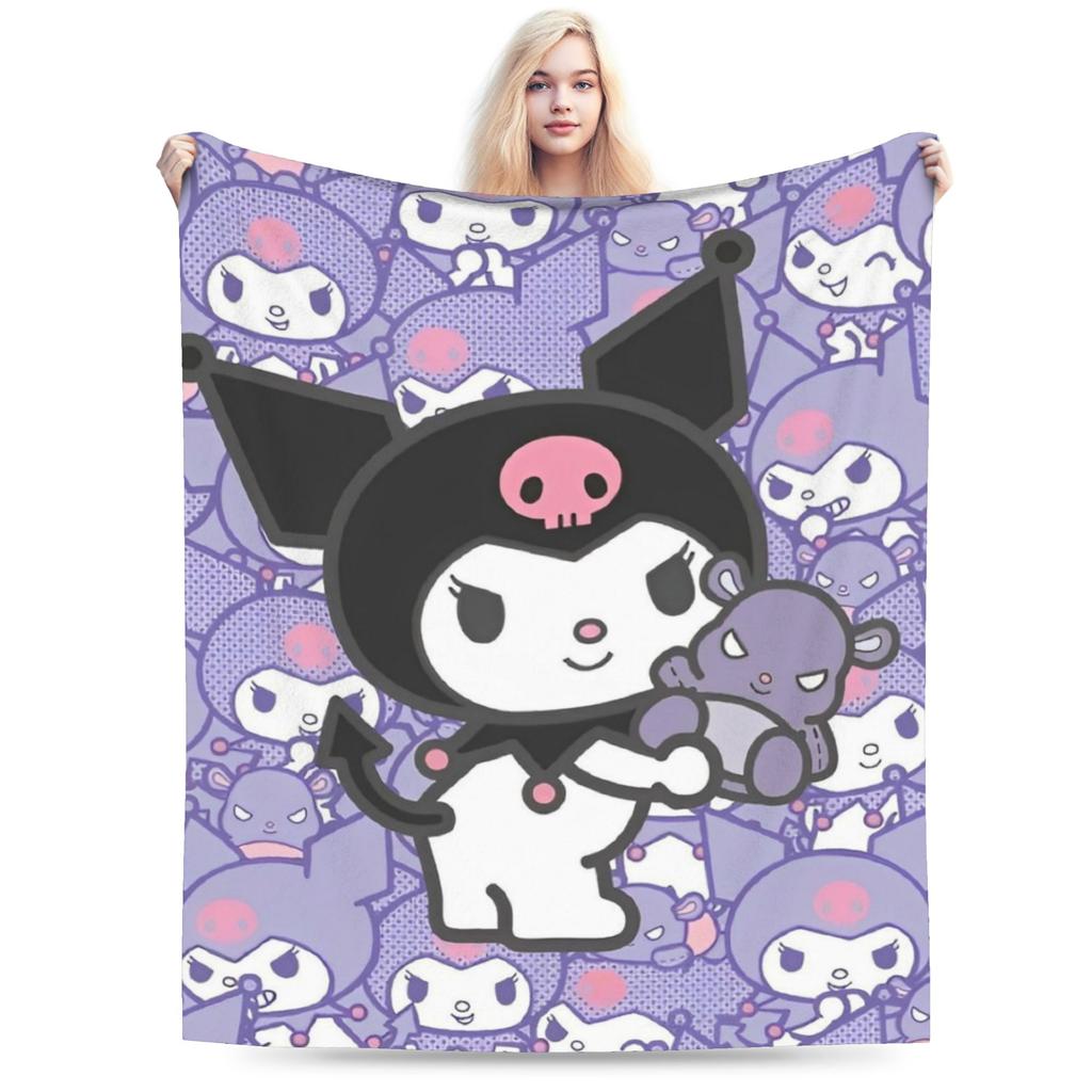 Cartoon Cool Cute Kuromi Fleece Throw Blanket Blanket for Home Outdoor Super Soft Bed Rug