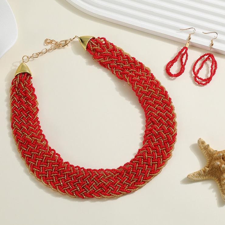 Handmade Rice Beads Necklace Earrings for Women Bohemian Retro Jewelry Accessories