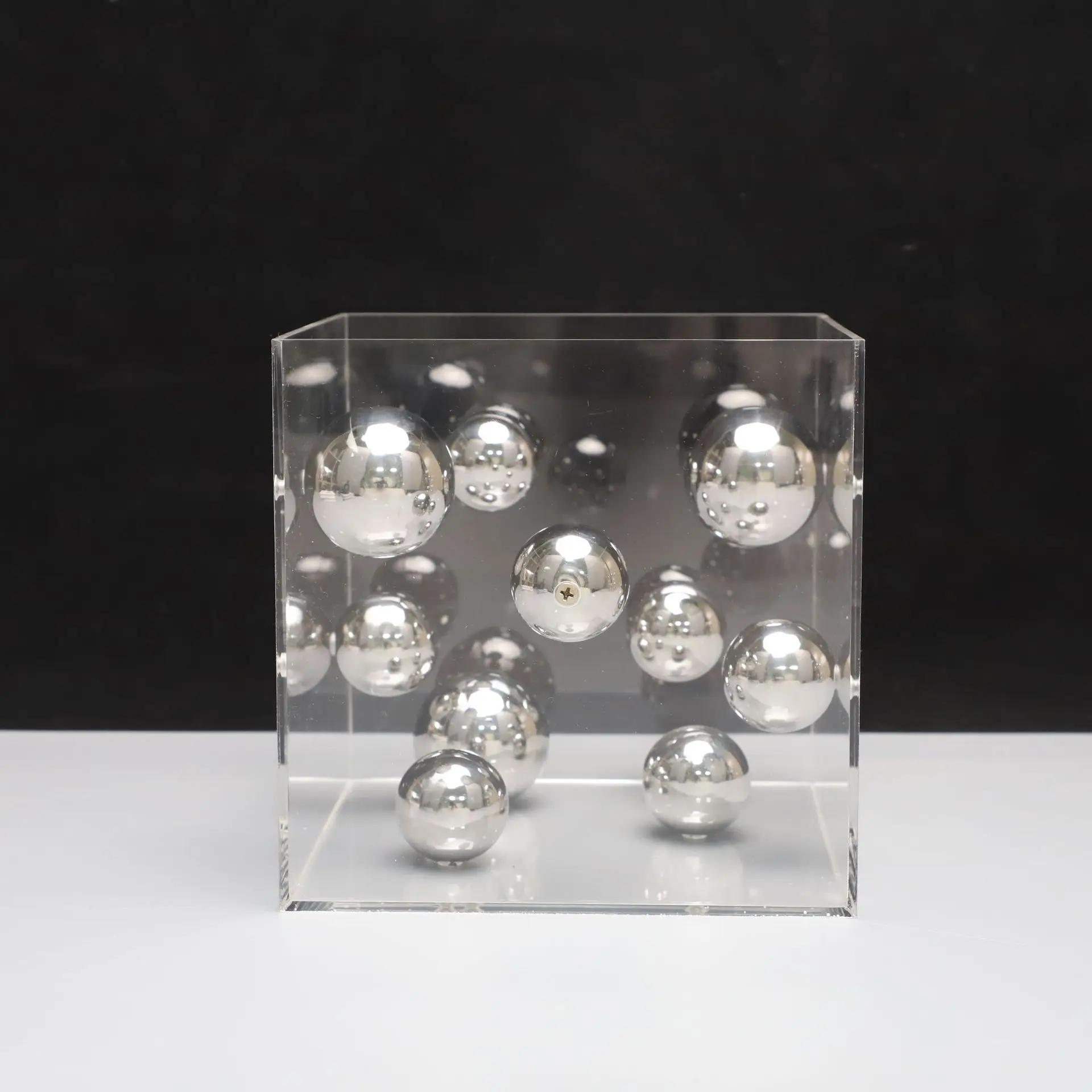 Geometric Metal Ball Art Transparent Acrylic Box Ornaments Modern Minimalist Square Living Room Decorations Desktop Furnishings