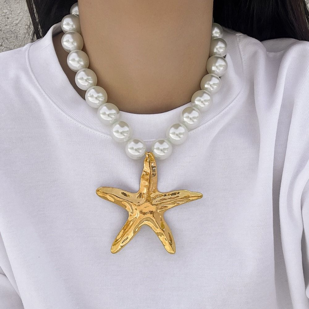 Jewelry Starfish Beaded Necklace Bohemian Starfish String Pearls Chain  Couple