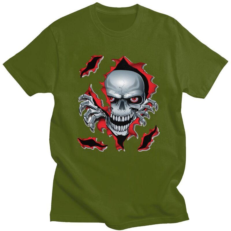 Custom Rip Skull T Shirts Men 100 Cotton Tee Tops Gothic Skeleton Tshirt Fashion Tshirt Clothes