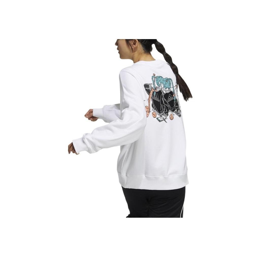 Adidas X Atmos X Jenny Kaori Anime Character Print Crew Neck Long Sleeve Sweatshirt Women Tops White GT0093