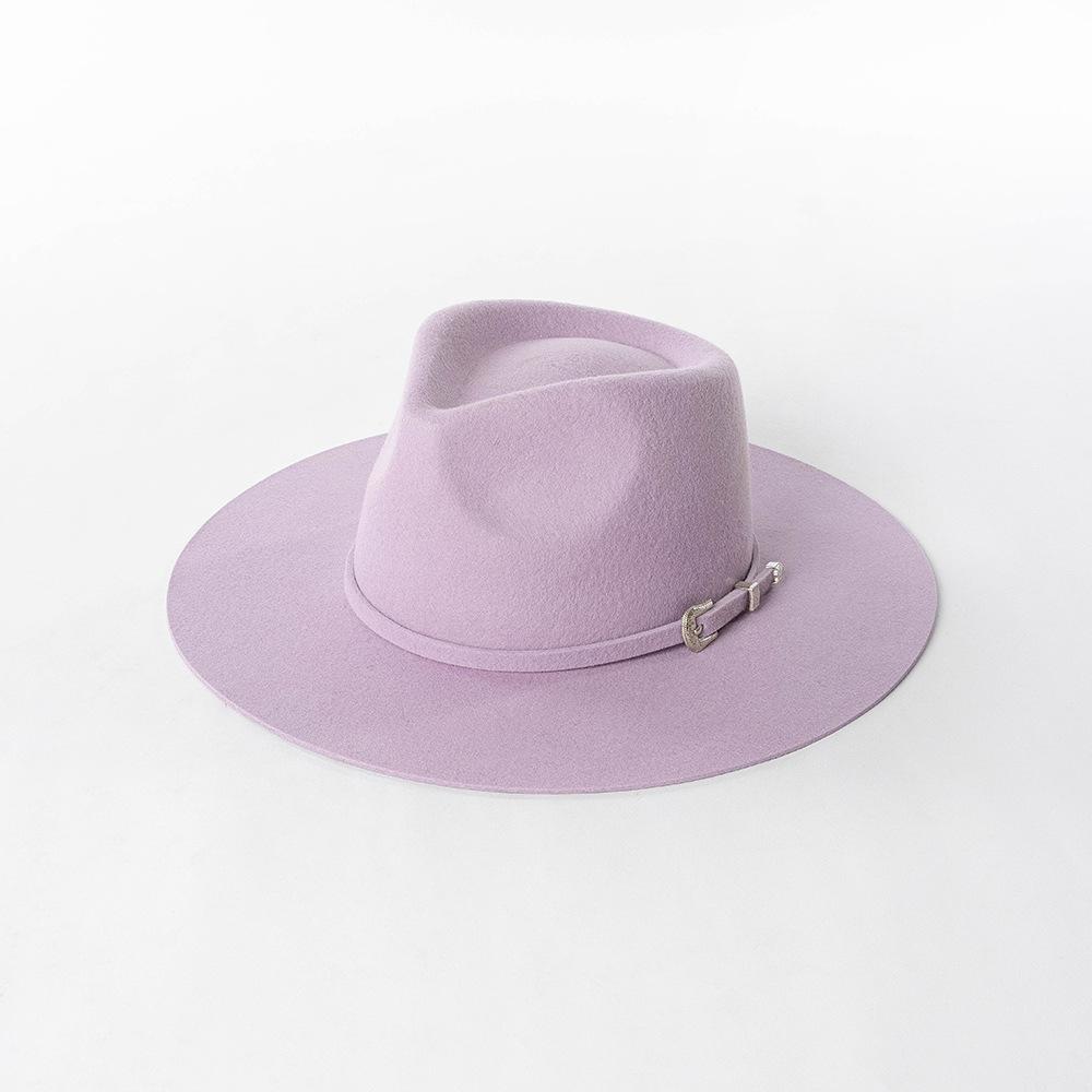 Autumn Winter French Style Pure Wool Fedora Hat With Belt Men Women Vintage Jazz Felt Cap Big Brim Stylish Casual Warm Dress Hat
