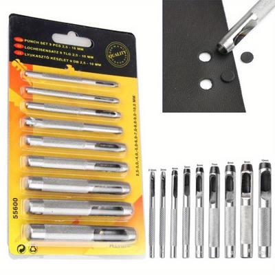 9 szt./zestaw 2,5-10 mm Skórzane narzędzia do dziurkowania Stalowy pusty okrągły dziurkacz do paska, paska do zegarka, uszczelki