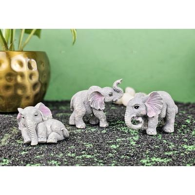 1 Set (3 Pieces) Elephant Miniature Figurines | Decorative Showpiece | Gift for Him/Her, Mother's Day, Home, Bedroom