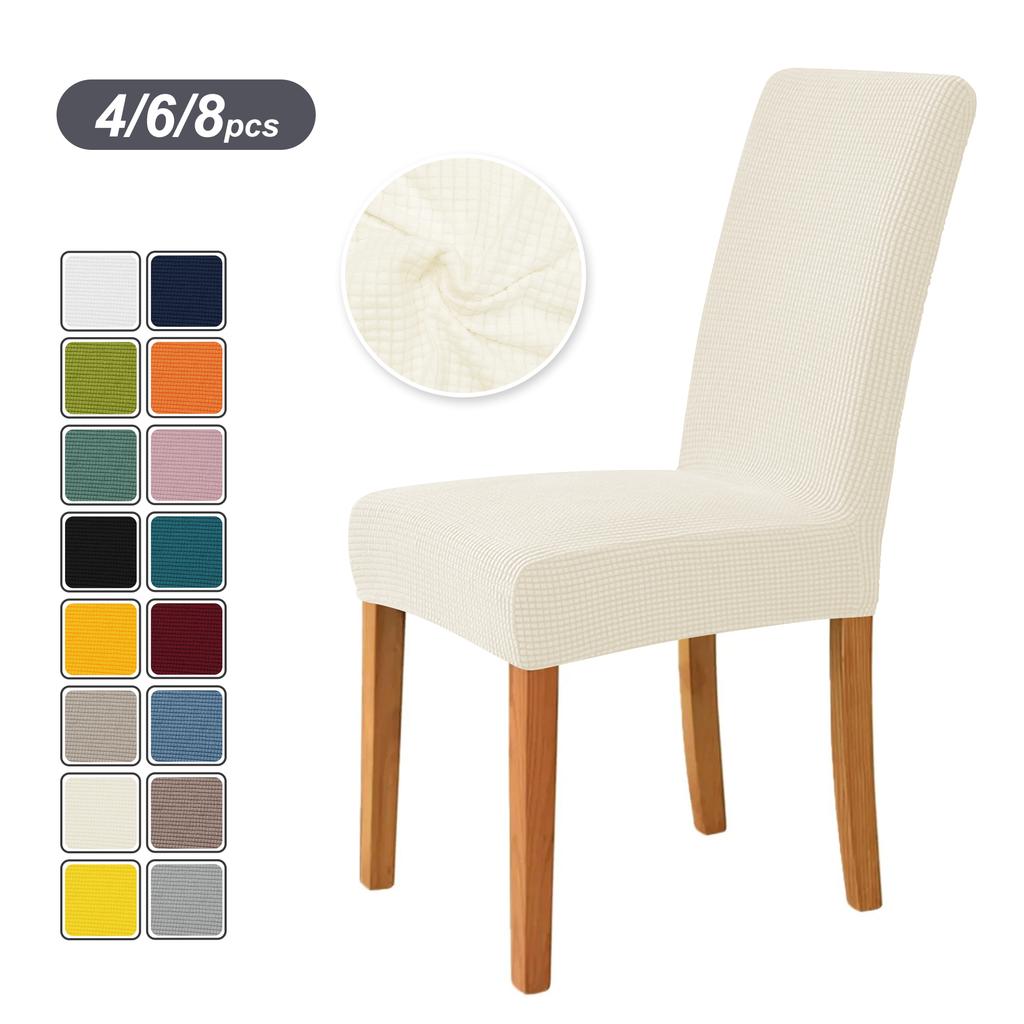 4PCS Stretch Dining Chair Covers Feature Textured Checked Jacquard Fabric High Back Chair Slipcover Thick Chair Protectors