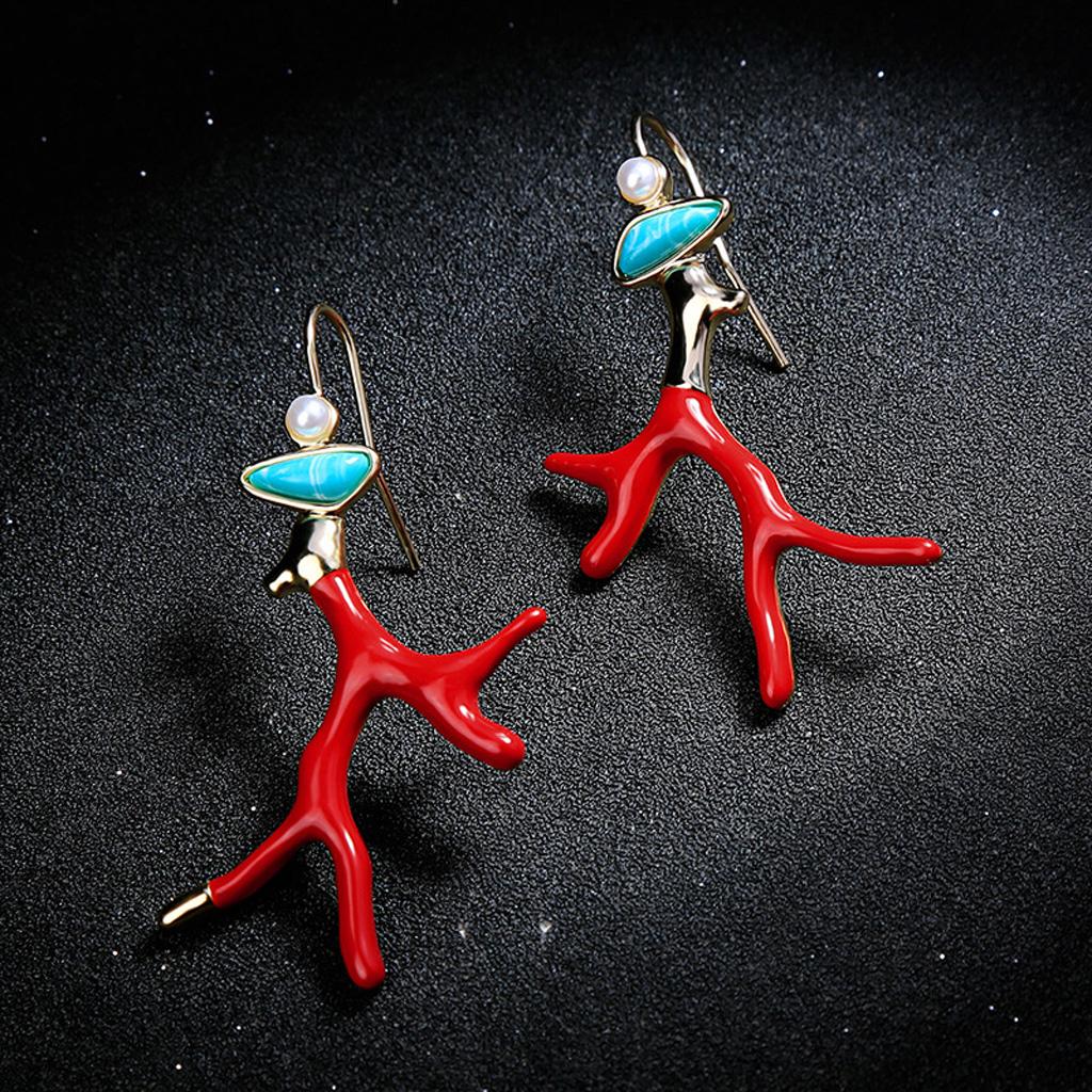 Classic Branch Acrylic Resin Drop Earrings Red Enamel Coral Antlers Earrings Ins