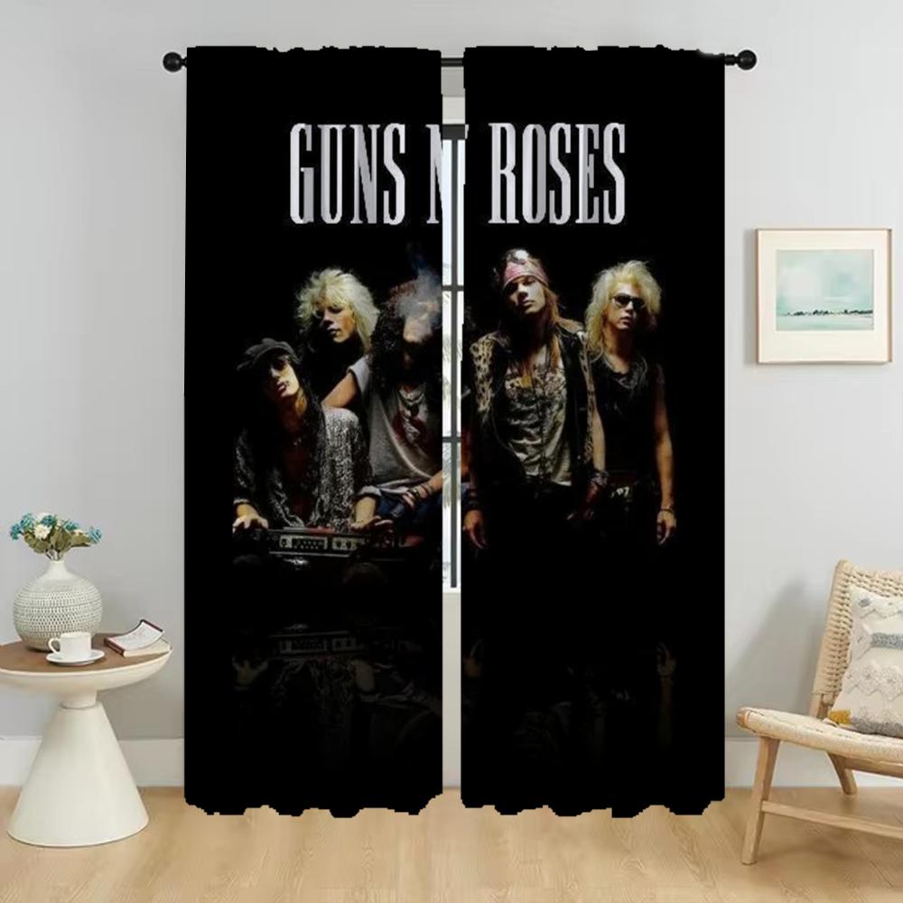 

Set Of 2 Guns Nroses Kitchen Curtains Window Curtain Room Panel Halloween Decoration Partition Tulle Bedroom Shades Polyester Ideal For Decor W100*H130(CM)-Hooks&2PCS