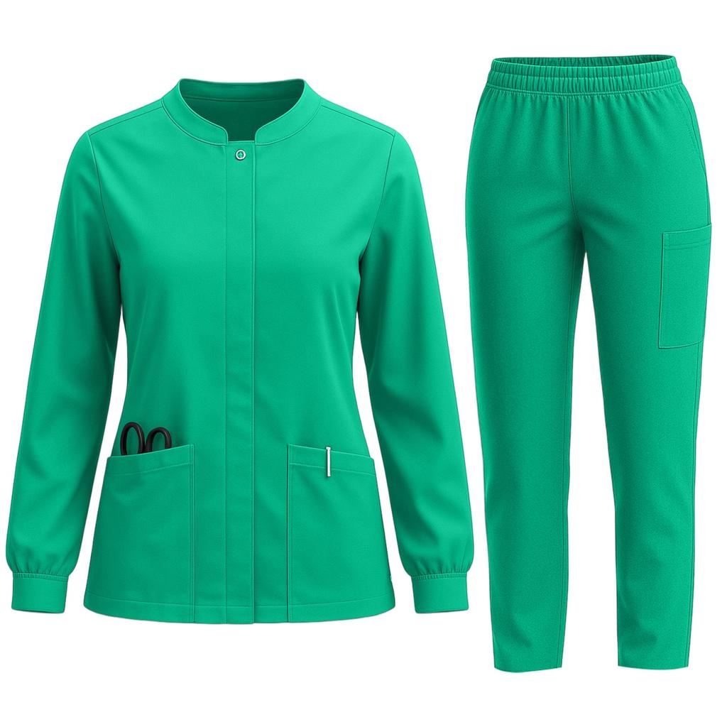 Women's Quick Drying Fabric Solid Color Round Neck Pocket Long Sleeve Pants Set Workwear