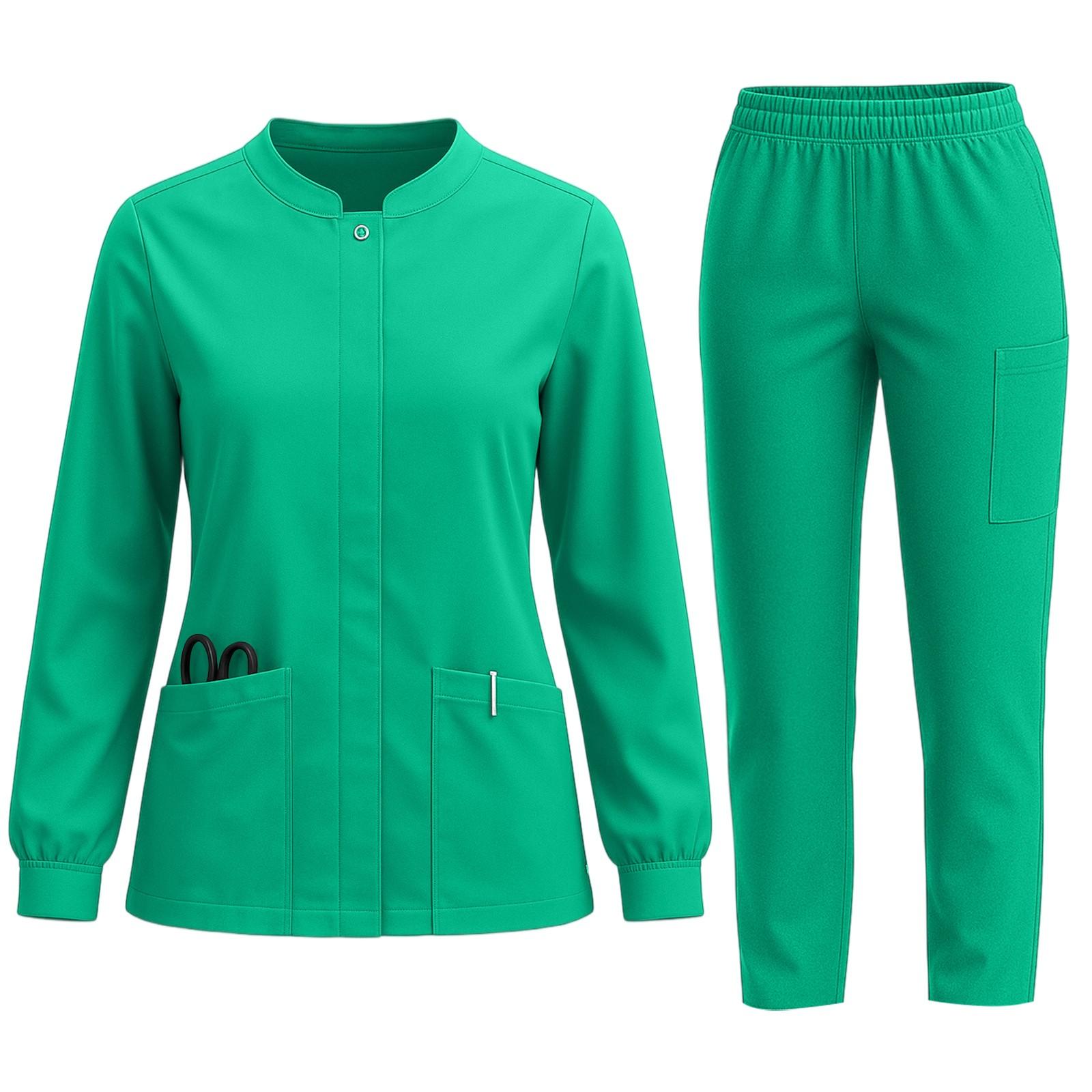 

Женский комплект из быстросохнущей ткани, однотонный, с круглым вырезом, карманом, длинными рукавами и брюками, рабочая одежда L зелёный