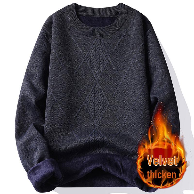 2025 Men's Winter Sweater: Mid-Aged Plush Knit, Thickened, Round Neck, Dad Style, Casual, Warm